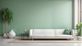 Living room interior - white leather sofa and green wall panel with space Royalty Free Stock Photo