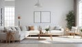 living room interior with white theme, Scandinavian style. Generative ai Royalty Free Stock Photo