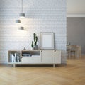 Living room interior with wooden sideboard