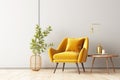 Living room interior, yellow chair, minimalism.