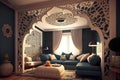 Living room Islamic and Arabic concept, islamic interior design with arch, Ai generative