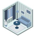 Living room isometric interior design composition with bulky living room objects furniture