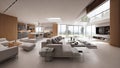 Living Room and Kitchen Layout Interior Design of a Modern House with Minimalistic Design.