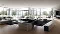 Living Room and Kitchen Layout Interior Design of a Modern House with Minimalistic Design.