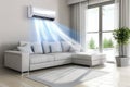 A living room with a large air conditioner blowing cool air Royalty Free Stock Photo