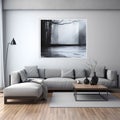 Living room with a large couch and a painting. Generative AI Royalty Free Stock Photo