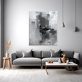 Living room with a large couch and a painting. Generative AI Royalty Free Stock Photo