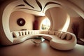 Living room in modern Art style with arches and curved wall panels in monochrome beige.ai generative Royalty Free Stock Photo