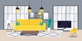 Living room modern interior, vector flat illustration. Cozy apartment design concept