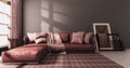 Mock up Living room modern style with gray wall and red sofa armchair on carpet.3D rendering Royalty Free Stock Photo