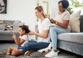 Living room, mother and daughter to braid hair, generations and bonding with love, care or sitting on carpet. Mom Royalty Free Stock Photo