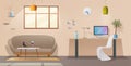 Living room and office interior. Modern apartment scandinavian or loft design. Cartoon vector illustration Royalty Free Stock Photo