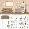 Living room and office interior. Modern apartment, scandinavian or loft design Royalty Free Stock Photo