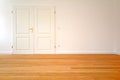 Living room in an old building - Apartment with double door and parquet flooring after renovation