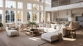 Living Room in Open Concept New Luxury Home with View of Entry, Kitchen, and Second Floor Royalty Free Stock Photo