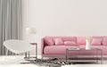 Living room with a pink sofa