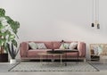 Living room in pink with velvet sofa Royalty Free Stock Photo