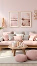 a living room with pink walls and furniture Mediterranean interior Master Bedroom with Pastel Pink