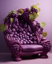 A living room with a purple chair shaped as grapes