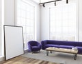 Living room purple sofa and armchair, poster side Royalty Free Stock Photo