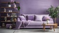 a living room with purple walls and furniture Minimalist interior Lounge with Lavender color theme