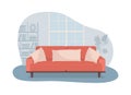 Living room with red sofa 2D vector isolated illustration Royalty Free Stock Photo