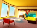 Interior retrofuturism living room