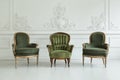 Living room in the Rococo style. Vintage chairs against the wall with plaster stucco patterns. Selective focus Royalty Free Stock Photo