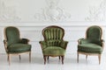 Living room in the Rococo style. Vintage chairs against the wall with plaster stucco patterns. Selective focus Royalty Free Stock Photo