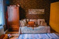 Living room of the 1800`s with painted wallpaper in Skansen, Stockholm, Sweden