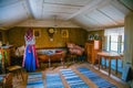 Living room of the 1800`s with painted wallpaper in Skansen, Stockholm,