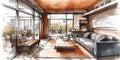 Living room sketch design concept. Royalty Free Stock Photo