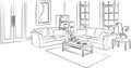 Living Room Sketch and Outline Vector Illustration