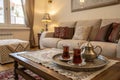 Living room with sofa and Turkish tea Royalty Free Stock Photo