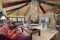 Living room with stone fireplace