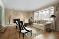 Living room with stone fireplace