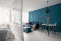 Living room with teal blue wall Royalty Free Stock Photo