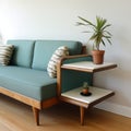 Mid-century Inspired Blue Couch With Side Table Design
