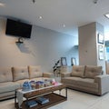 A living room with various snacks on the table