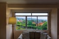 Living Room with Vintage Lamp and Landscape in Fene Galicia Royalty Free Stock Photo