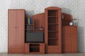 Living Room Wall Unit. 3d rendering Royalty Free Stock Photo