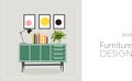 Vector interior design illustration. trendy furniture