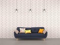 Living room white bricks wall with navy sofa Royalty Free Stock Photo