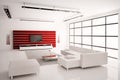 Living room in white red interior 3d Royalty Free Stock Photo