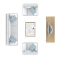 Living room furniture top view icons isolated