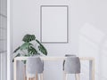 Living room on the white wall background, dining table, minimal style ,frame form mock up Royalty Free Stock Photo