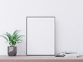 Living room on the white wall, little tree and book minimal style ,frame form mock up