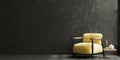 Living room with yellow armchair on empty dark wall background Royalty Free Stock Photo