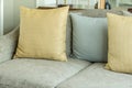 Living room with yellow and gray pillows on gray sofa Royalty Free Stock Photo
