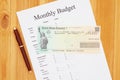 Living on Social Security a payment check with a monthly budget